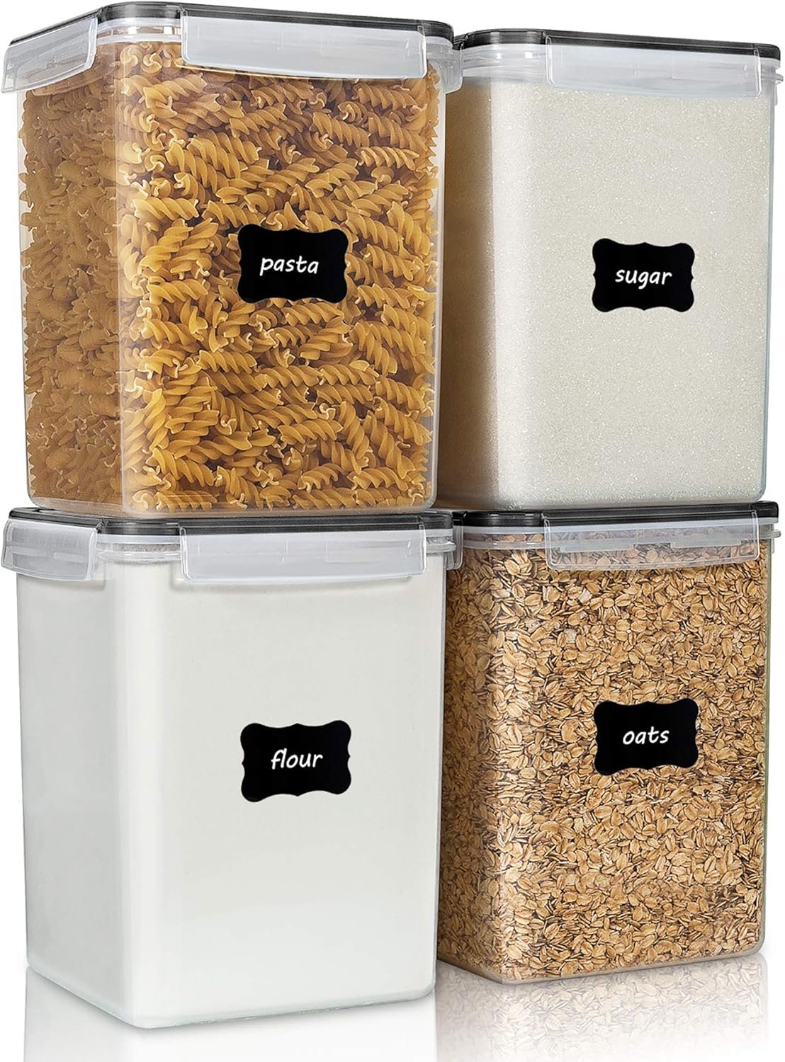 Vtopmart 5.2L Flour Sugar Storage Containers, 4 PCS, Black | For Bulk Flour and Sugar Storage, Airtight Seal, Multiple Sizes, BPA Free, Food Grade Material, Dishwasher Safe (Not Lids)