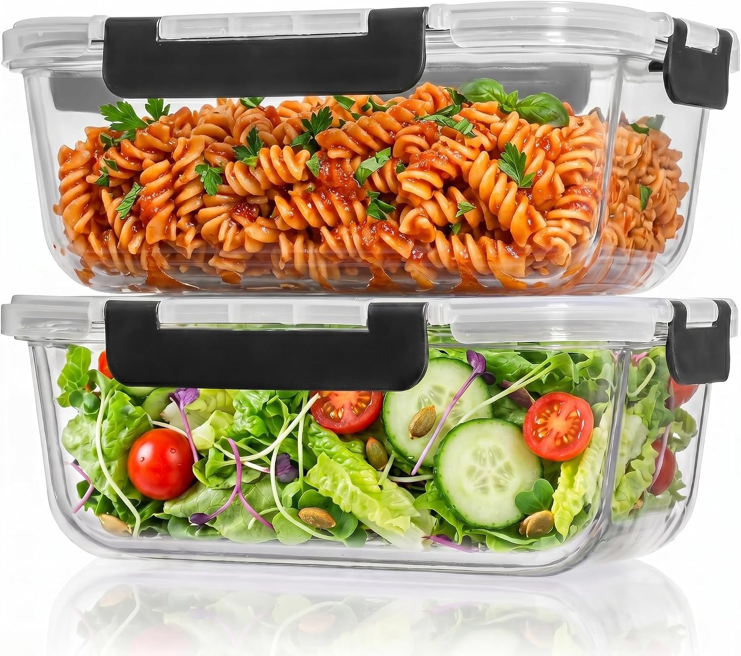 Razab 2 Pcs 1860ml / 63 Oz Large Glass Food Storage Containers with Lids – Glass Meal Prep Containers with Locking Lids for Roasting, Storing Leftover, Lunch Container, BPA Free, Microwave & Oven Safe