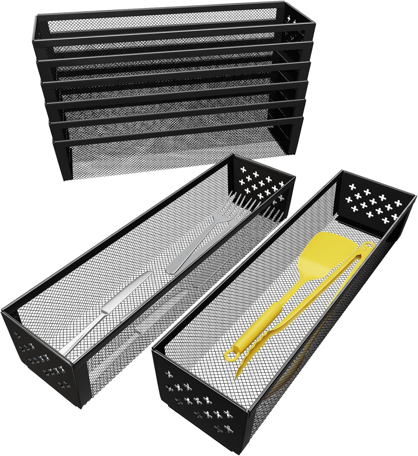 Simple Trending Silverware Drawer Organizer, 8 Pack Utensil Organizer for Kitchen Drawers, Metal Storage for Spoons Forks Knives (12.2 * 3.2 * 2.1 Inches, Black)