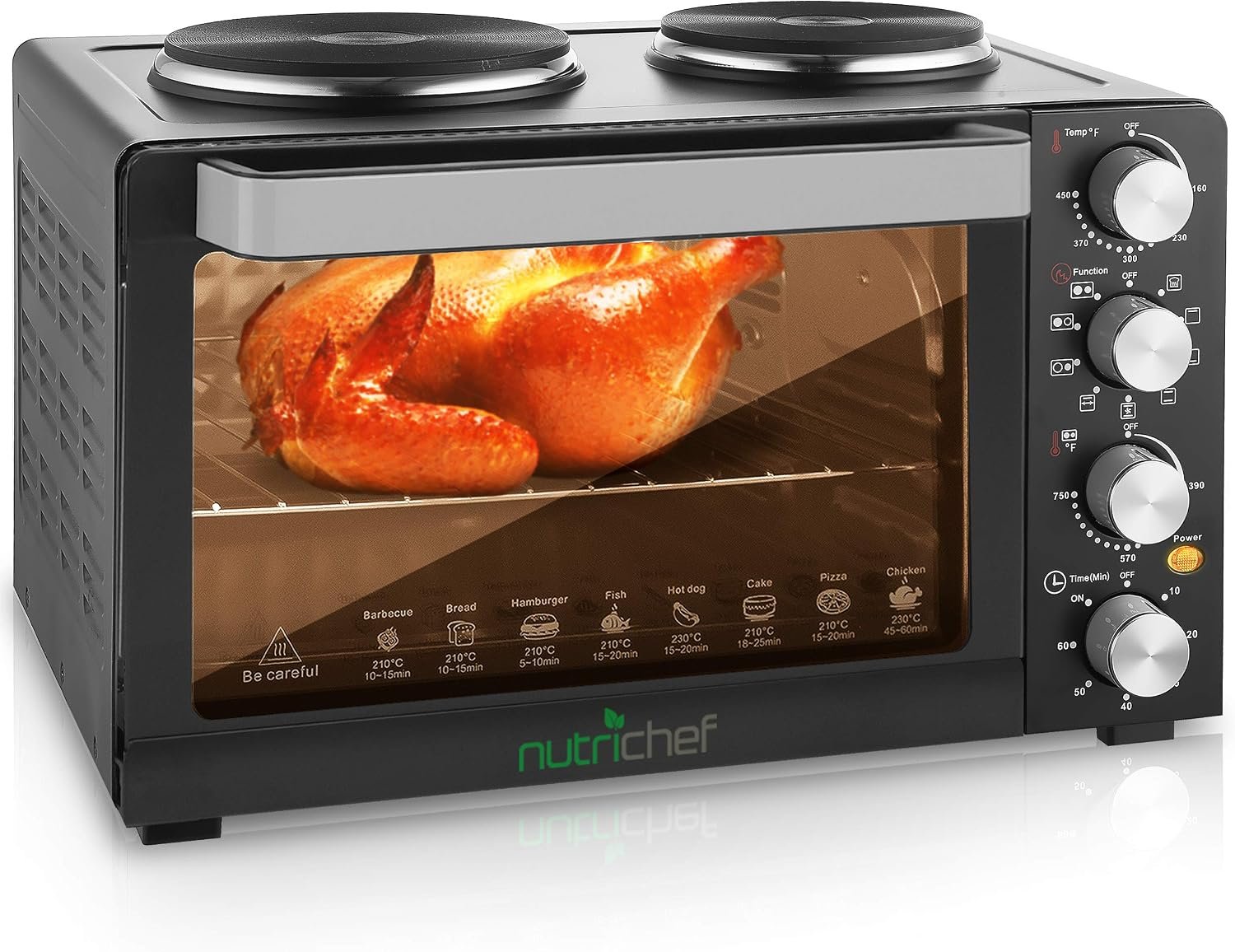 NutriChef Kitchen Convection Electric Countertop Rotisserie Toaster Oven Cooker with Food Warming Hot Plates, 30+ Quart (AZPKRTO28)