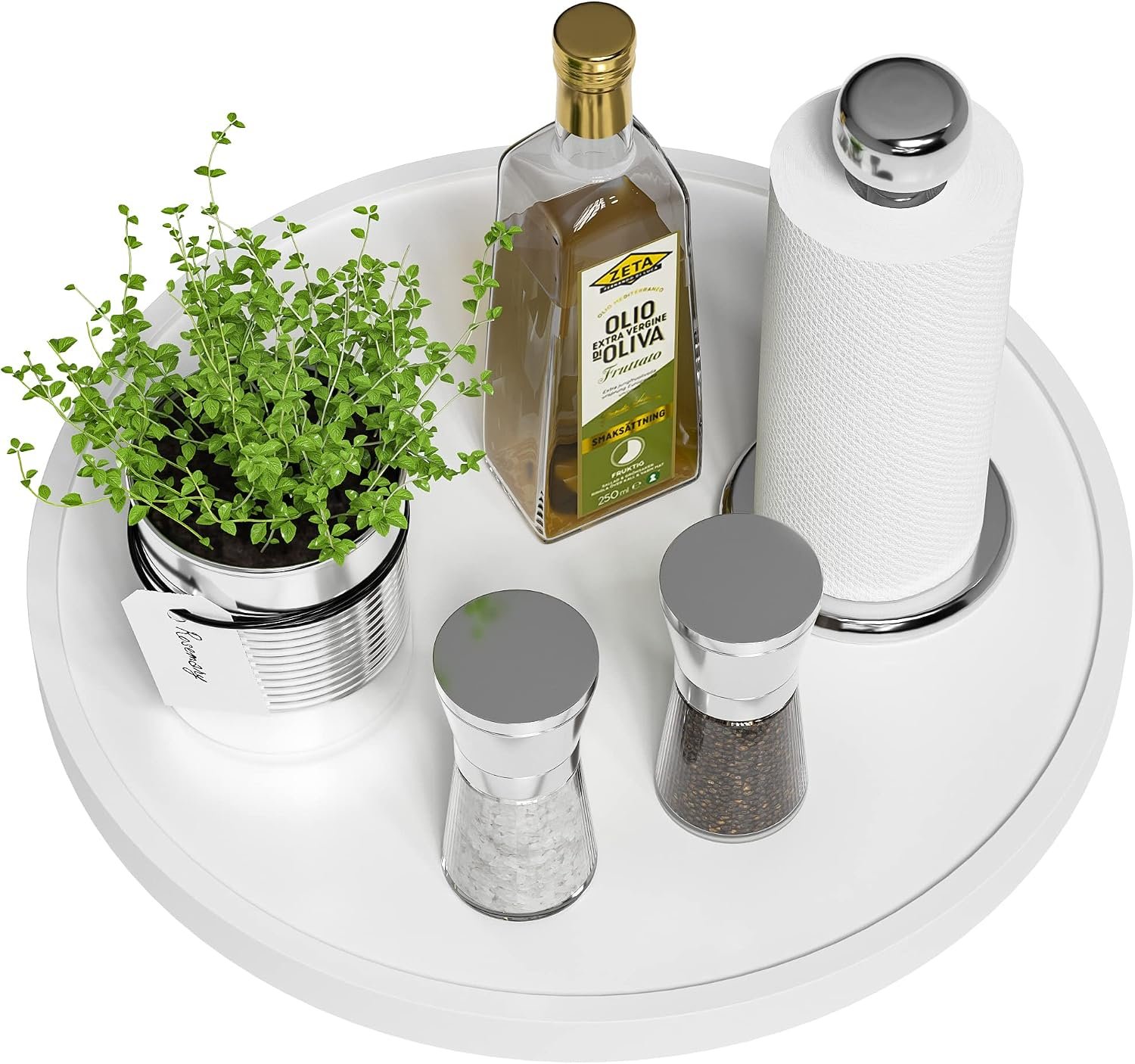 White Lazy Susan, 13.2 Inch Non-Skid Bamboo Turntable | Kitchen Table Cabinets and Closets, Wood Organizer for Kitchen Countertop