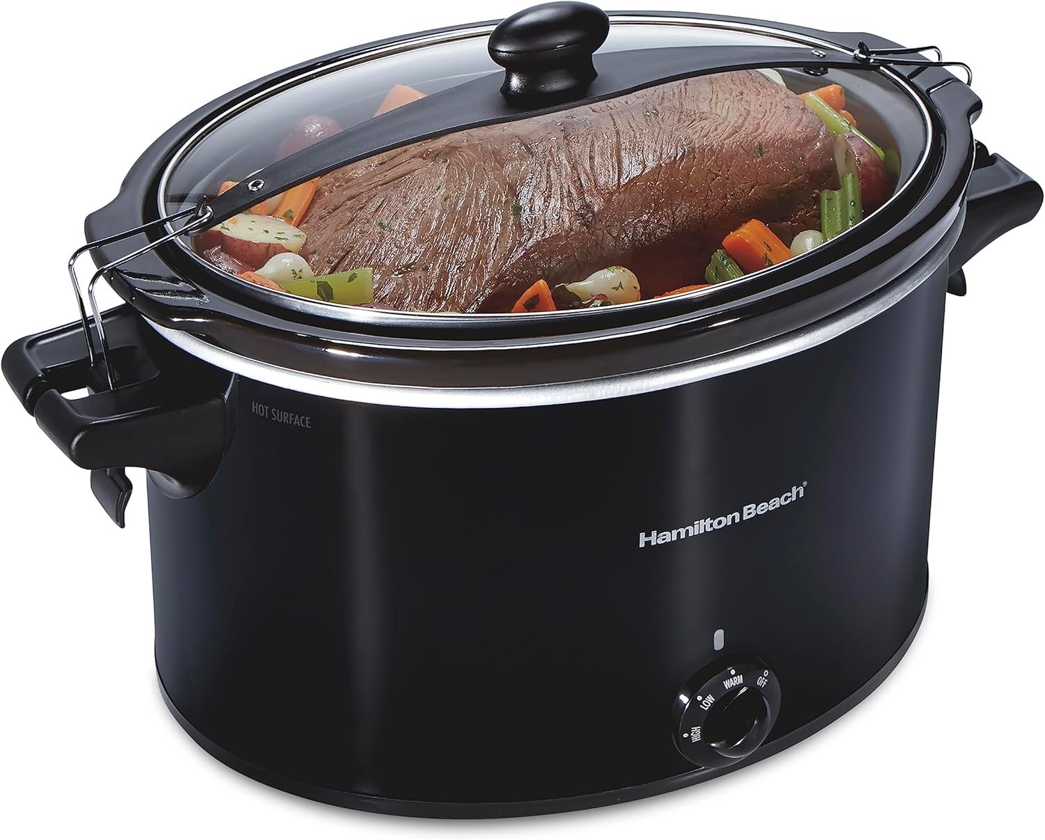 Hamilton Beach Stay or Go Extra Large 10 Quart Portable Slow Cooker | 3 Heat Settings | Lid Lock For Mess-Free Travel | Dishwasher-Safe Stoneware Crock & Glass Lid | Black | 33195G