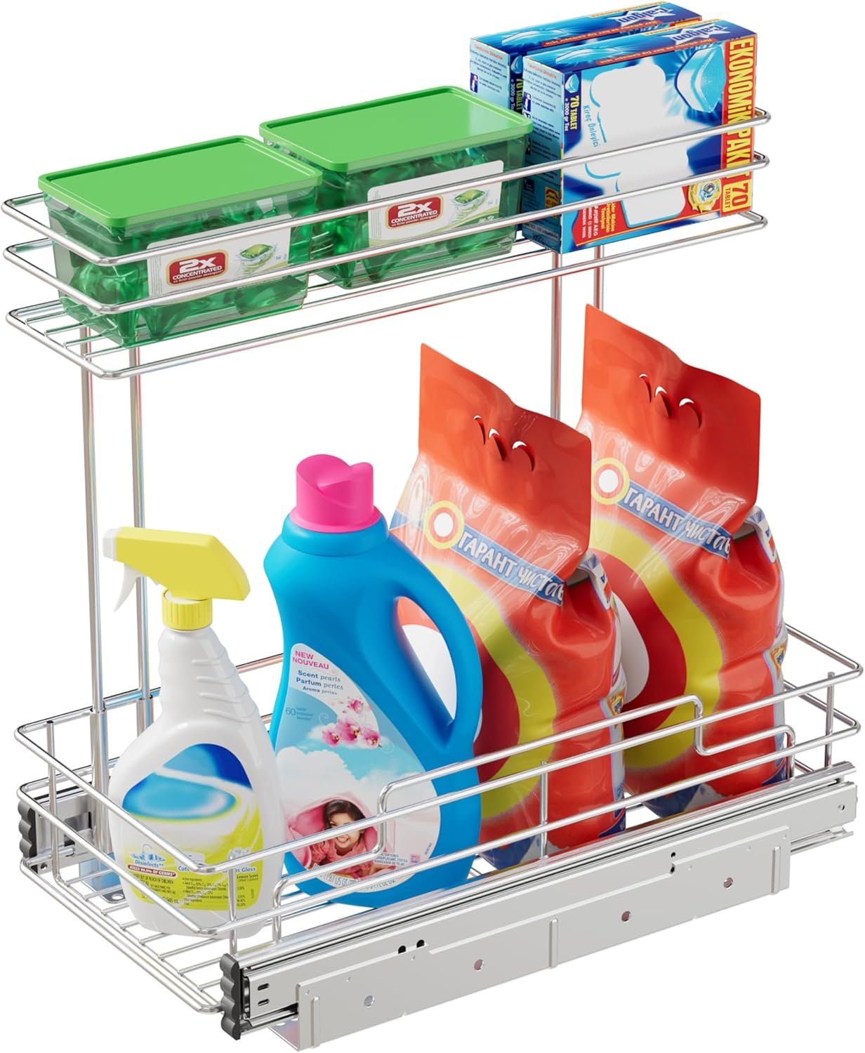 Under Sink Organizer 9″ W X17 D, Pull Out Cabinet Organizer 2 Tier | Under Sink Slide Out Chrome Plated, Under Kitchen Bathroom Organizer, Pantry Cabinet Closet Organization Rack, 1 Pack