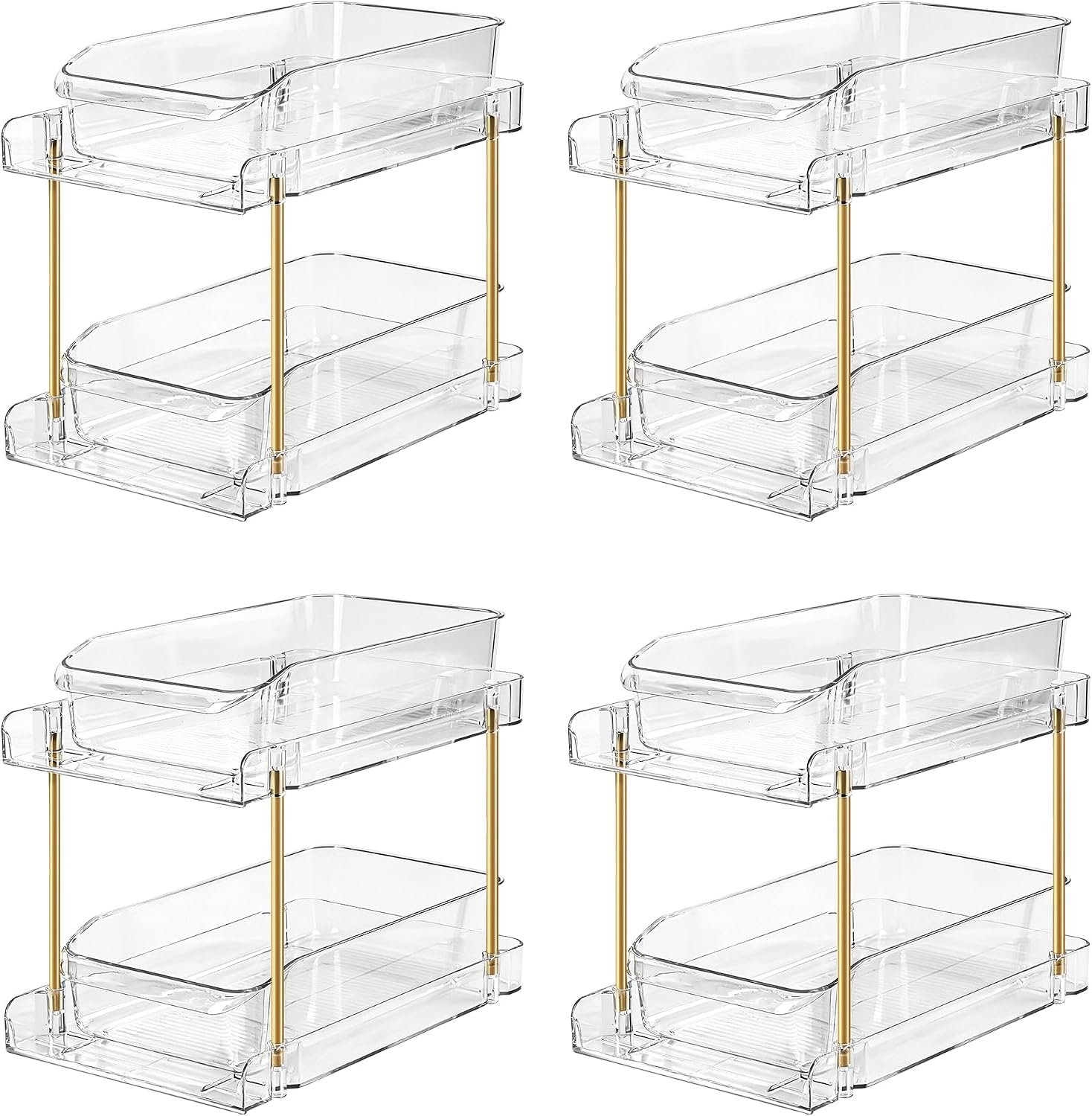 LAREKUN4pack 2-Tier Organizer & Storage Unit Stackable Bathroom Cabinet Organizer Pull-Out Kitchen Pantry Organizer & Storage System Suitable for Countertops, Pantries, Kitchens, Bathrooms