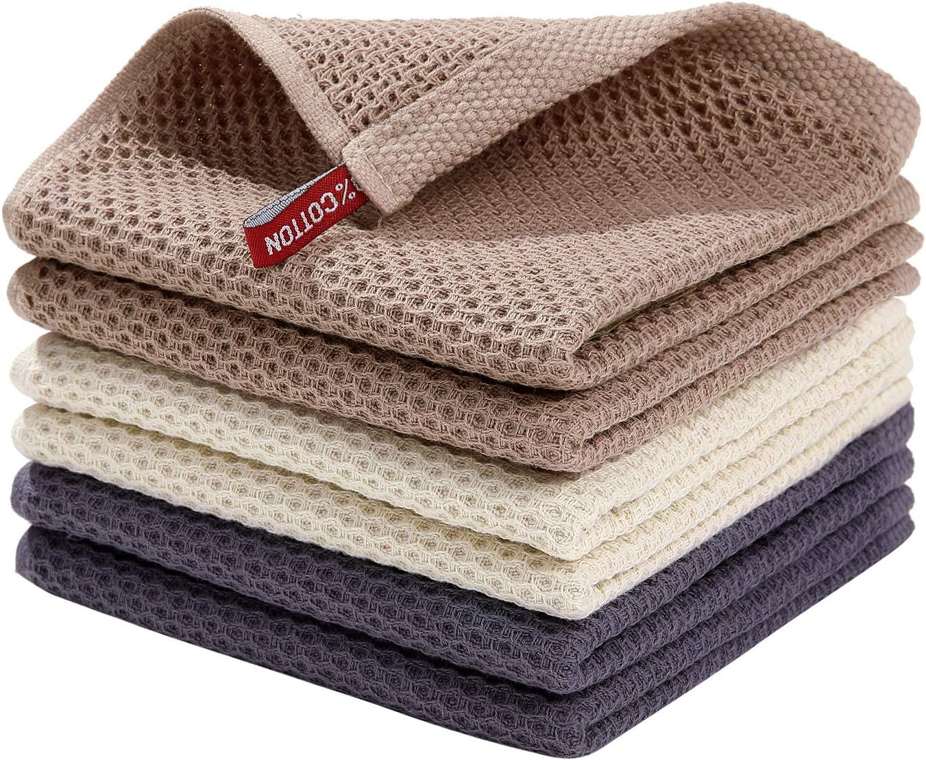 Homaxy 100% Cotton Waffle Weave Kitchen Dish Cloths 6-Pack, Mixed Color | 12 x 12 Inches, Ultra Soft Absorbent Dish Towels, Quick Drying Dish Rags with Hanging Loop