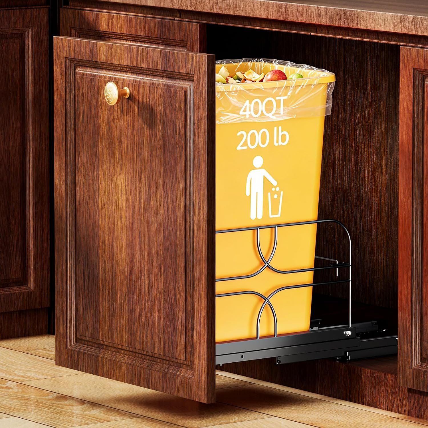 Pull Out Trash Can Under Cabinet, Soft Close Heavy Duty 200LB, Black | Under Sink Trash Can Organizer, Full Extension Slides, Fits 12 W x 17 D Cabinet Opening, Kitchen Cabinet, Can Not Included