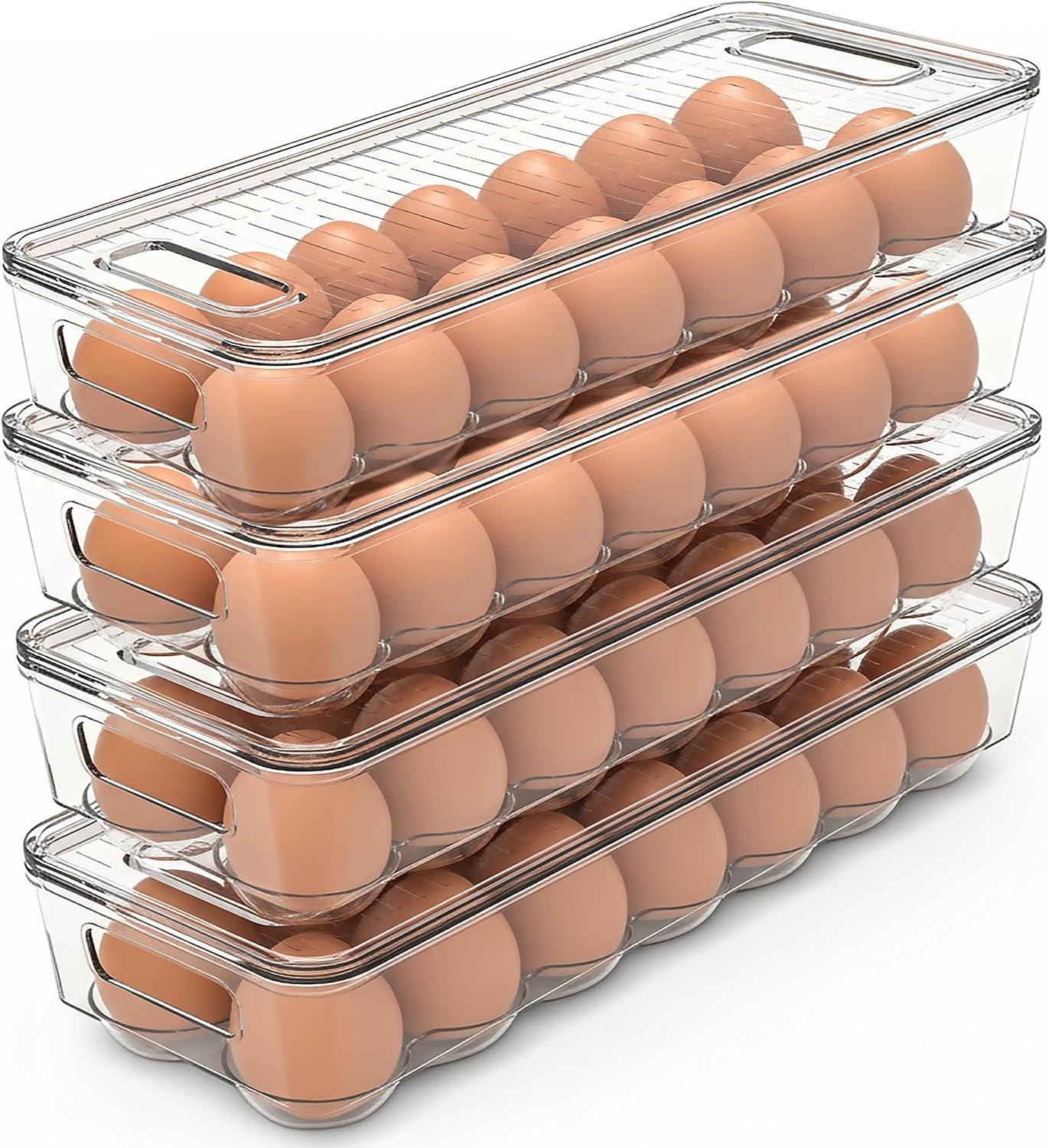 Utopia Home Egg Holder for Fridge, Stackable Egg Container, 4 Pack, Clear | With Lid and Handle, For Refrigerator Organization, Egg Holder For Kitchen or Pantry Organizers and Storage