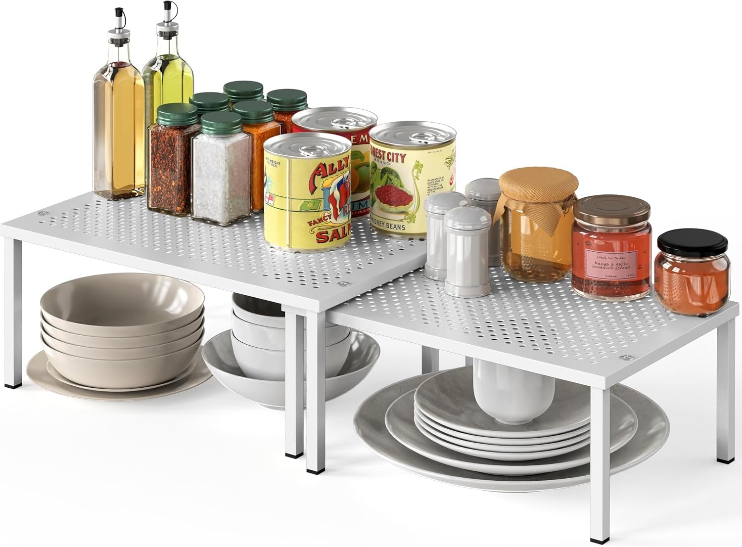Simple Houseware Expandable Stackable Kitchen Counter Shelf Organizer, White, Metal Top, 11.25″L x 7.9″W x 5.4″H | Expandable & Stackable 9″ D x 12.75″ W x 5.9″ H