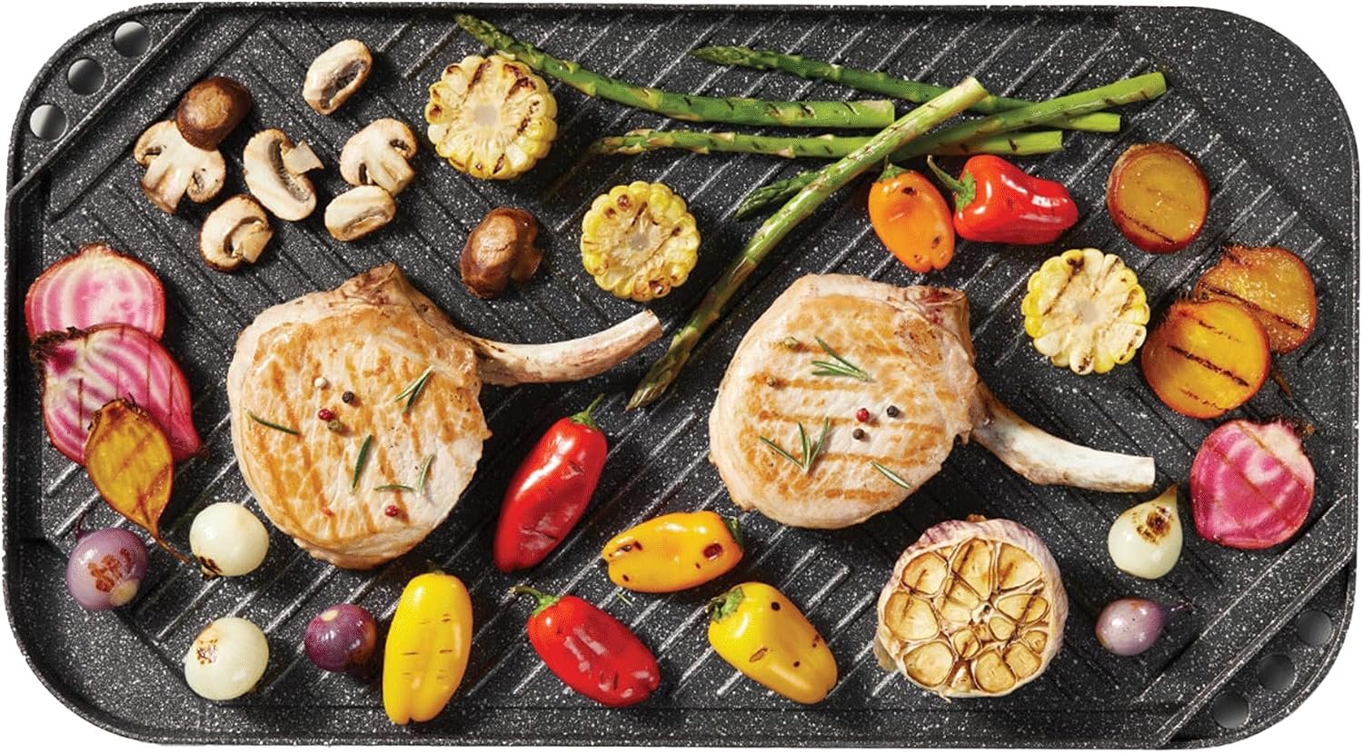 Starfrit The Rock 19.7” x 11” (50x28cm) Non-Stick Reversible Grill & Griddle – Durable Forged Aluminum – Oven Safe – PFOA Free – Easy to Clean – Black