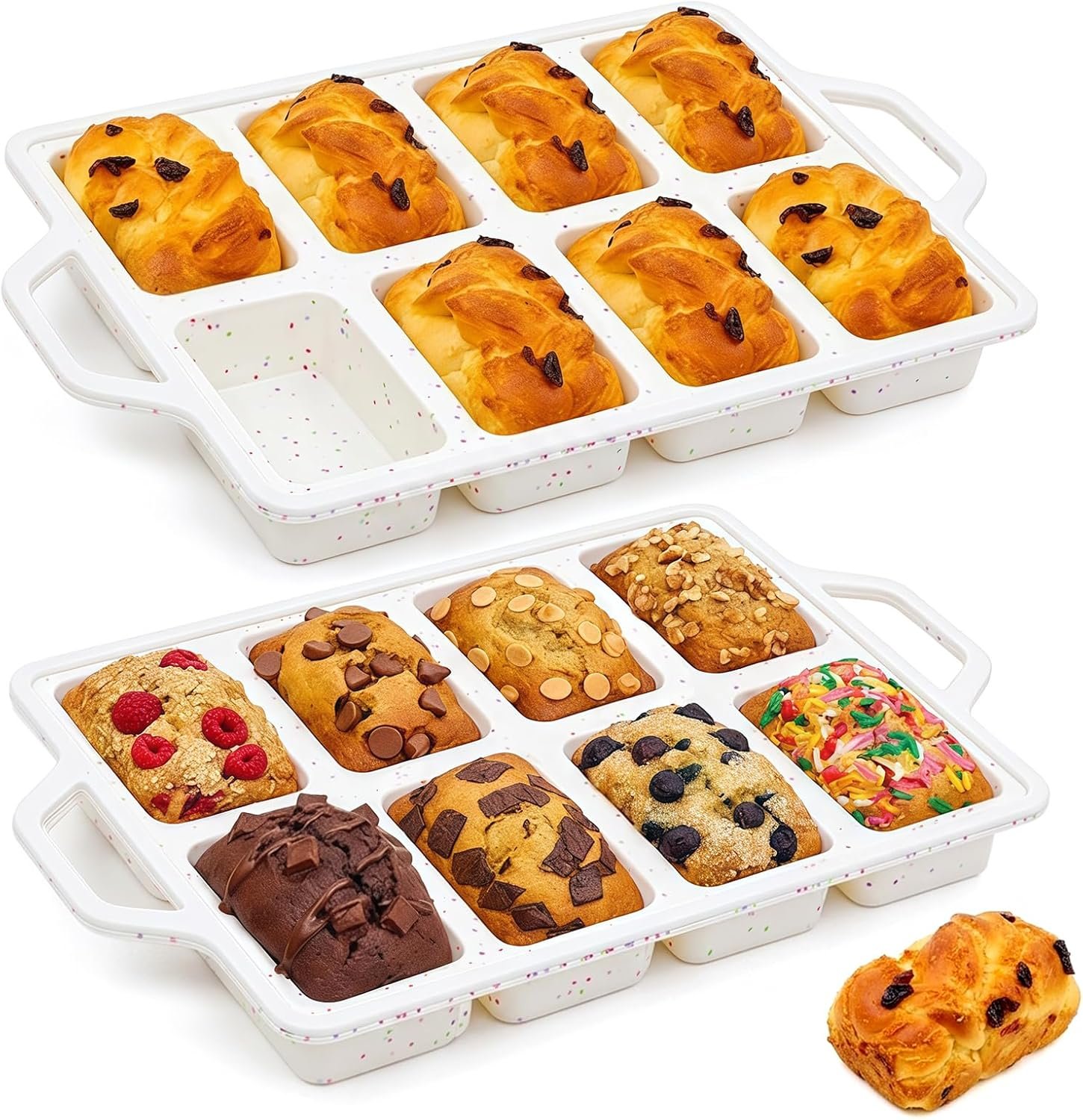 Vinino 2 Pack Mini Silicone Loaf Pans with Metal Reinforced Frame, 8-Cavity | Non-Stick Easy Release Heat Resistant Bakeware, Reusable Small Mini Banana Bread & Cake Baking Pans for Daily Baking