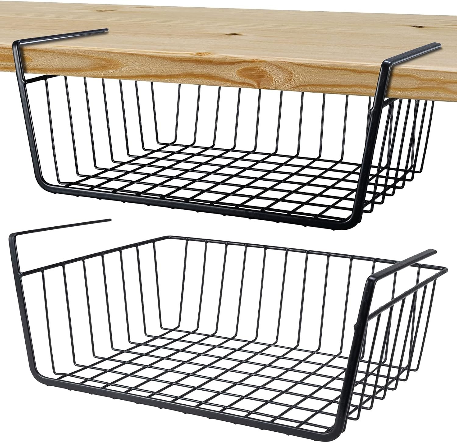 2Pcs Under Shelf Basket Metal Wire Under Cabinet Basket for Kitchen Pantry | Under Shelf Storage Basket Slides Under Shelves for Storage Space Saving for Kitchen Pantry Closet Office No Tools Required