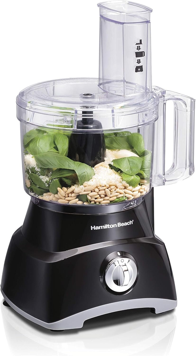 Hamilton Beach 8 Cup Food Processor & Vegetable Chopper | Large Feed Chute | Powerful 450 Watt Motor | Stainless Steel S-Blade and Reversible Shredding Disc | Black | 70740G