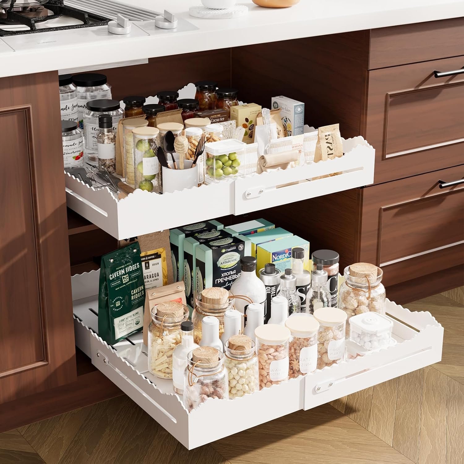Pull Out Cabinet Organizer, Expandable Width (12″-18″) and Depth (13.7″-23.6″),Pull Out Drawers for Cabinets, Slide Out Drawers for Kitchen Cabinets with Sturdy Steel Pull Out Shelves
