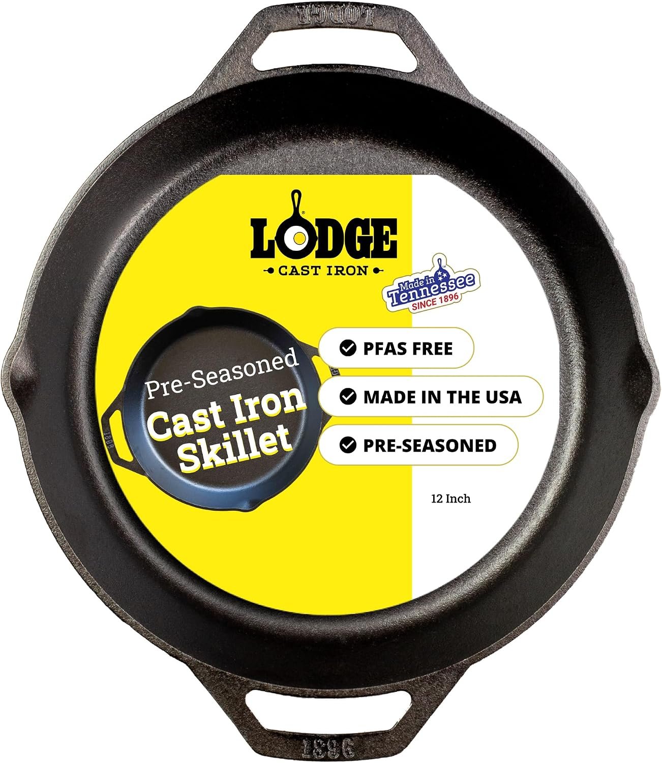 Lodge L10SKL Cast Iron Dual Handle Pan, 12 inch, Black