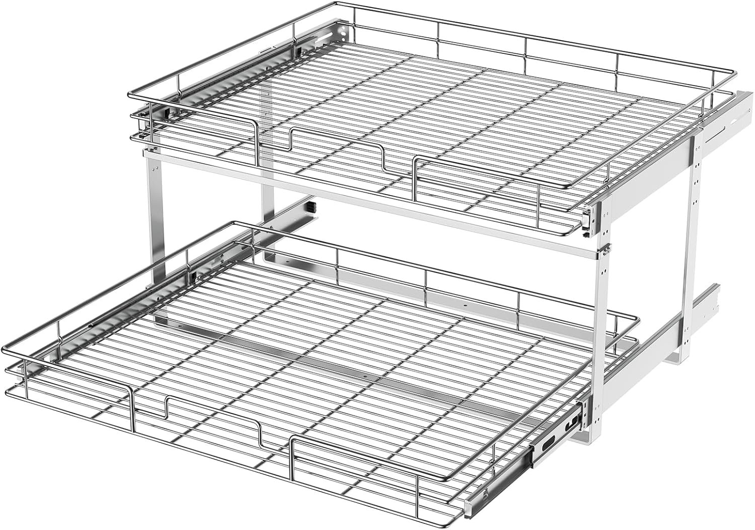LOVMOR 2 Tier Individual Pull Out Cabinet Organizer 25½” W x 21½” D, Slide Out Kitchen Cabinet Storage Sliding Shelves