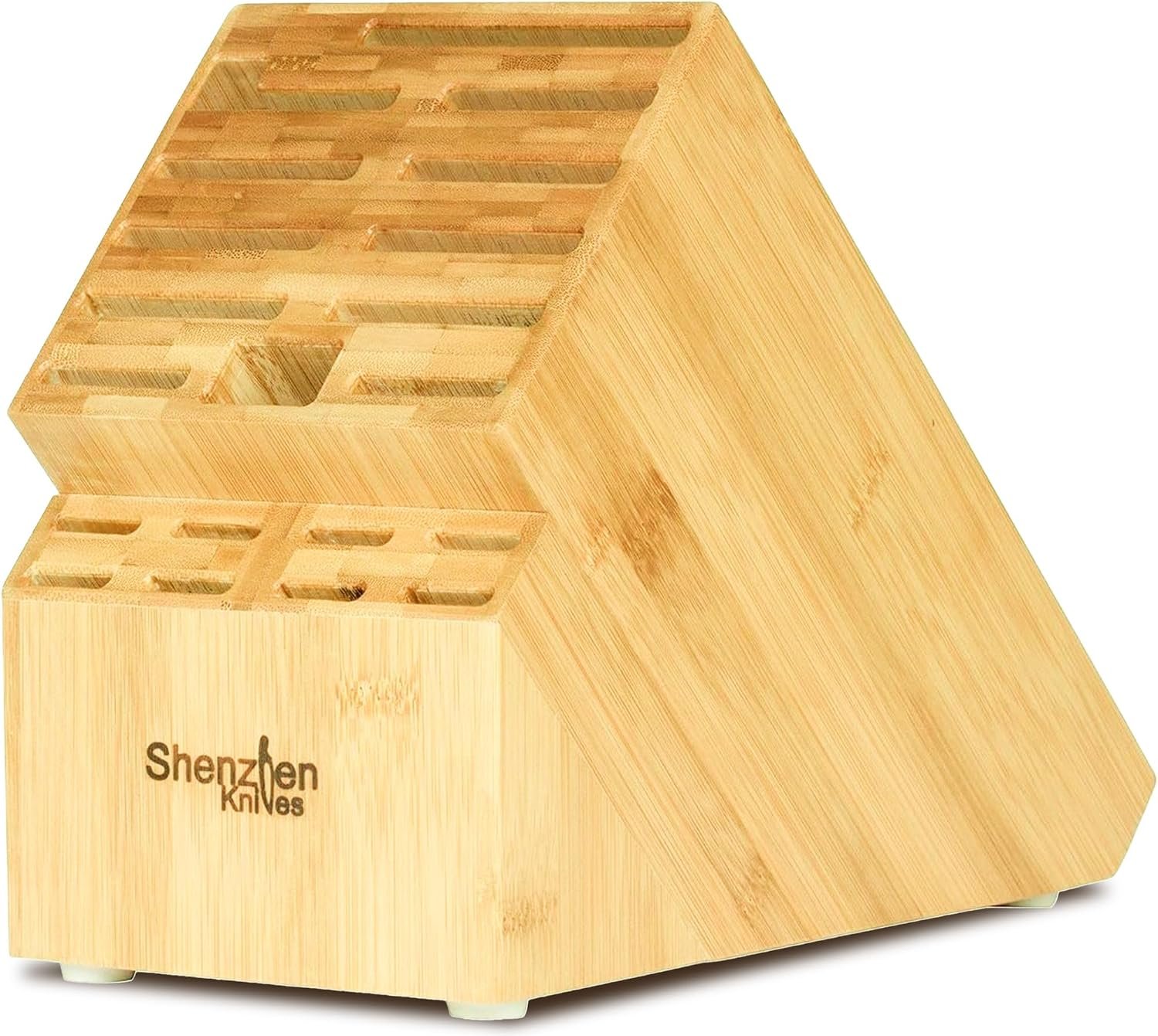 Shenzhen Knives 20 Slot Bamboo Countertop Knife Block – Large, 8×5.25×11 | Solid Wood Core, Bamboo Veneer, 20 Knife Slots, Large 8×5.25×11 Inch, Universal Fit, Countertop Storage