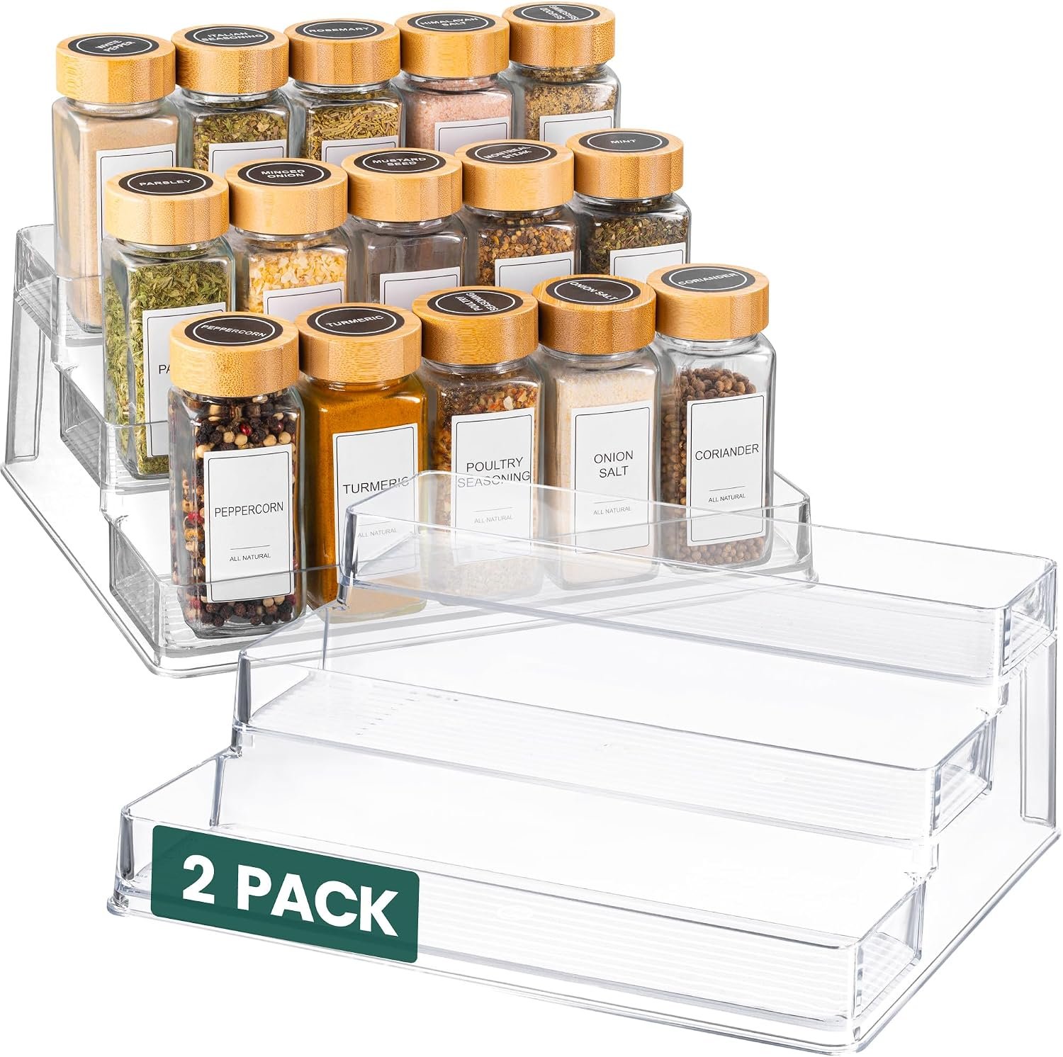 Oizeir Clear Acrylic 3-Tier Spice Rack, Cabinet Pantry Organizer | Clear Acrylic Spice Rack Organizer, 3 Tiers, Deep Shelf, for Cabinet Pantry Countertop, Seasoning Condiment Storage