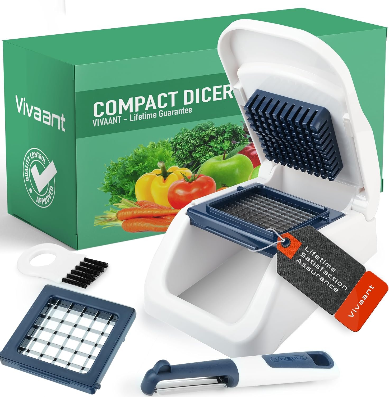Vivaant Mini Food Chopper and Onion Dicer, Small Hand Held Vegetable Cutter | Manual Vegetable Chopper for Kitchen, Stainless Steel Blades, BPA Free & Dishwasher Safe, 3 Inch Compact Size Fits Any Drawer
