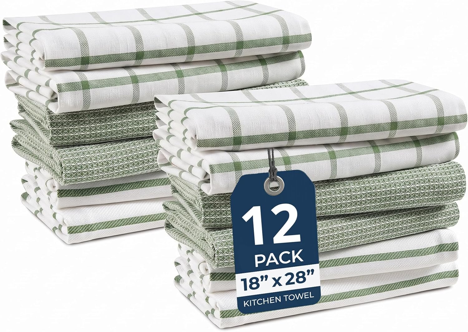 LANE LINEN Kitchen Towels Set – Pack of 12 Cotton Dish Towels for Drying Dishes, 18”x 28”, Premium Hand Towels, Tea Towel, Quick Drying Kitchen Towel Set – Olive