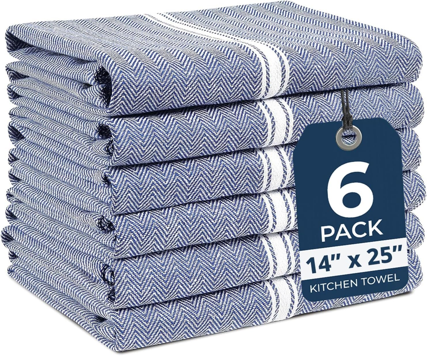 Lane Linen Kitchen Towel Set, 6 Pack 100% Cotton Hand Towels for Kitchen, Dish Towels for Drying Dishes, Lint Free, 14″x25″, Good for Cleaning Windows, Ceramic Surface, Glass Stovetops – Blue Chambray