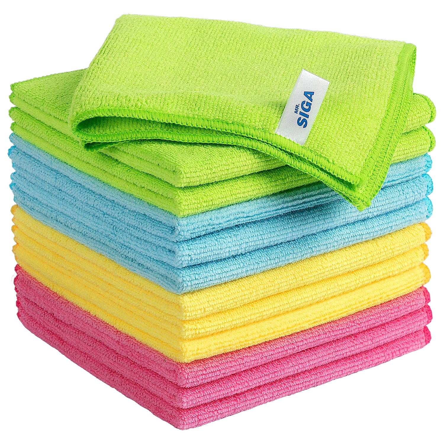 MR.SIGA Microfiber Cleaning Cloths, Streak Free Microfiber Towels, 12 Pack | Ultra absorbent and high density, reusable cleaning towels for kitchen, car, glass and household surfaces, color coded cloths