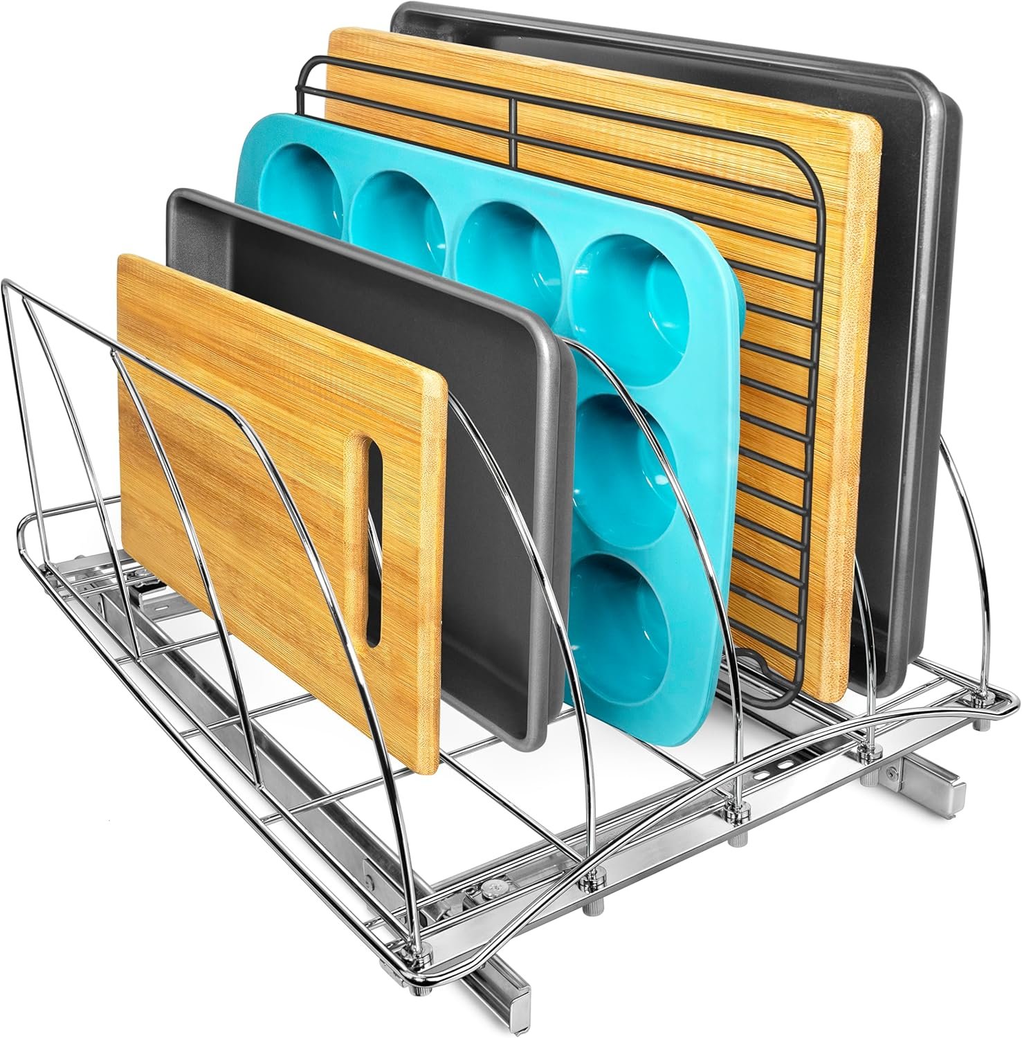 LYNK PROFESSIONAL® Pull Out Cookie Sheet Organizer for Cabinet – Baking Sheet Organizer – Sheet Pan Organizer – Lifetime Ltd. Warranty – 14” x 21” Deep Inside Cabinet, Chrome