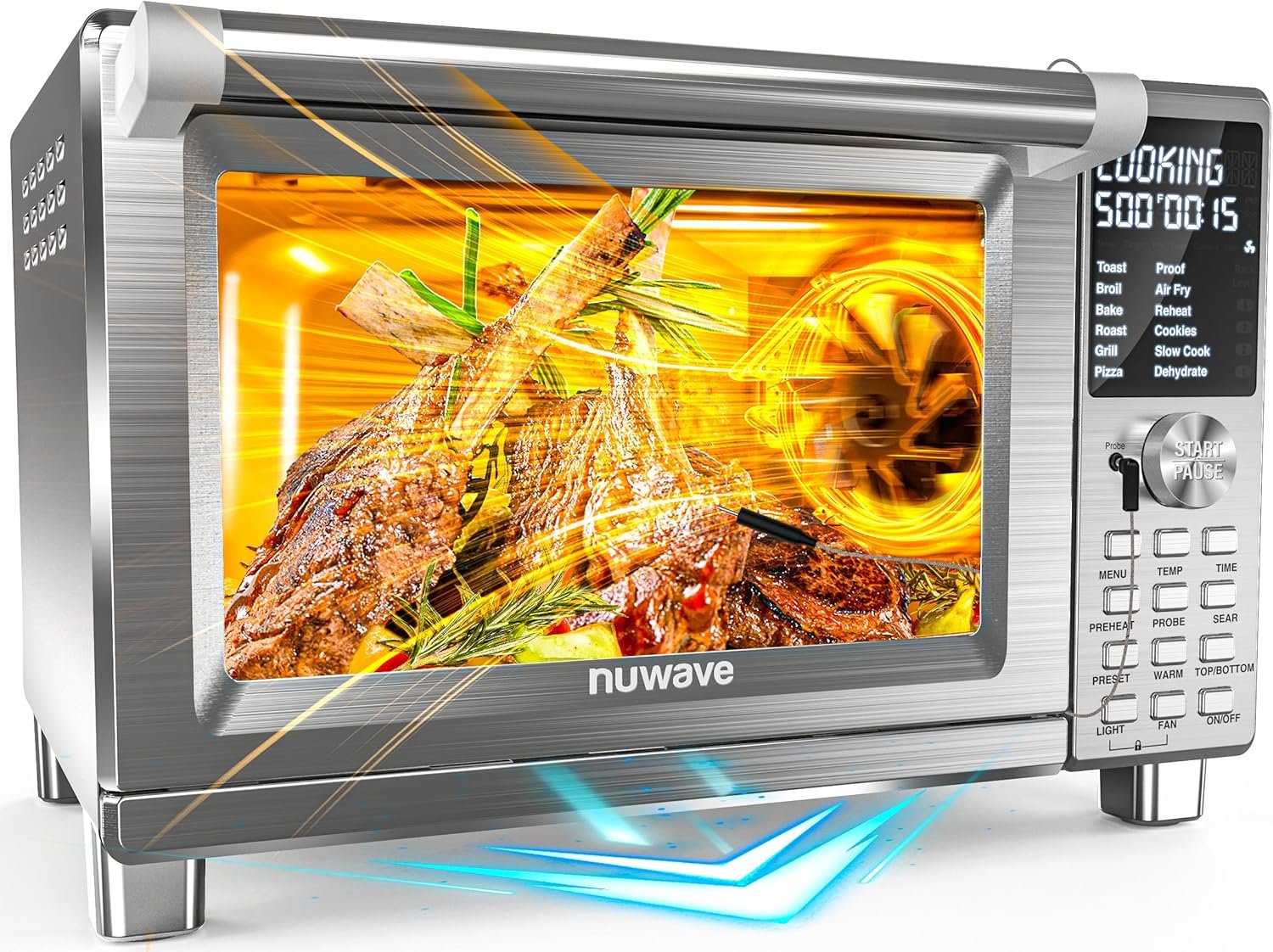 Nuwave Bravo XL Pro Air Fryer Toaster Oven w/Grill Combo, 2026 New System | Ultra-Fast Convection, 35% Crispier, 2X More Even, 142 Presets, 50-500F, Smarter Probe, PFAS Free, 30QT, Stainless Steel