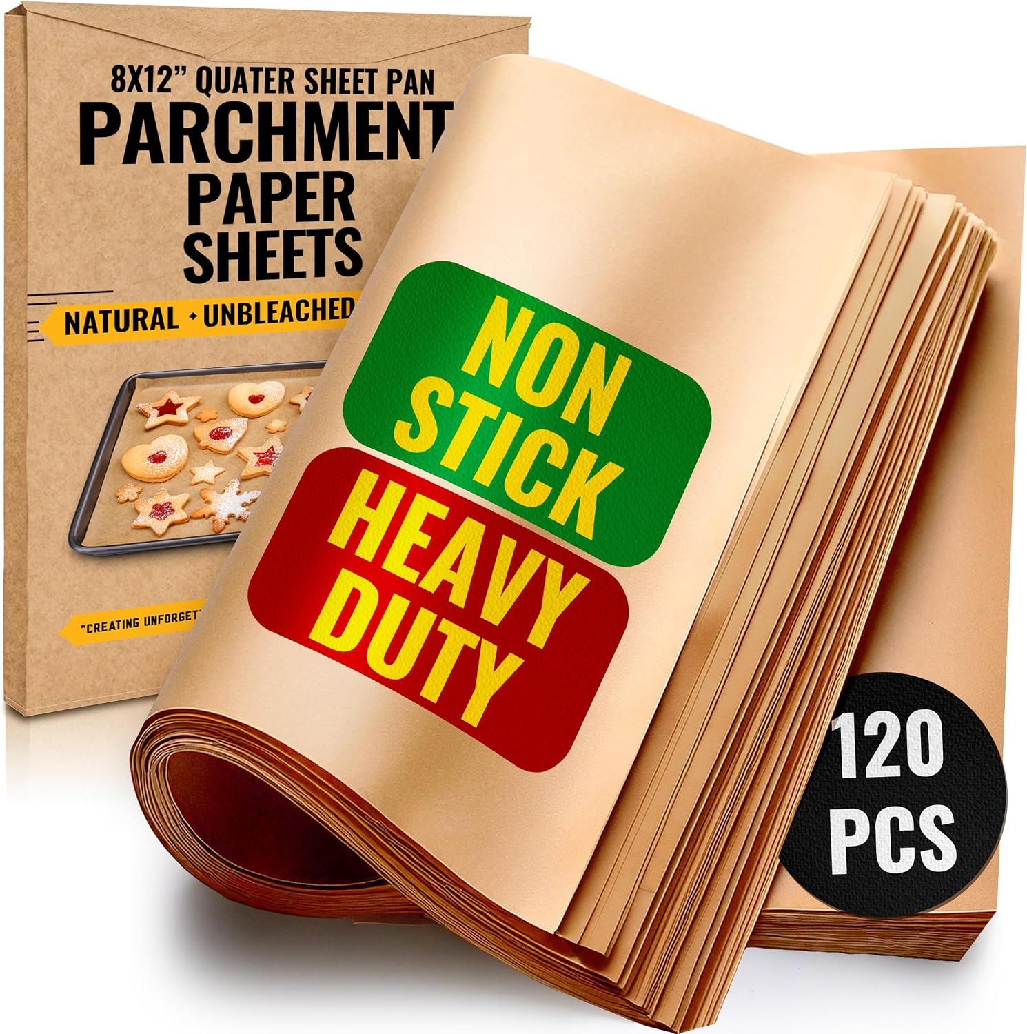Quarter Sheet Pans 8×12″ Pack of 120 Parchment Paper Baking Sheets | Baker’s Signature | Precut Silicone Coated & Unbleached – Will Not Curl or Burn – Non-Toxic & Comes in Convenient Packaging