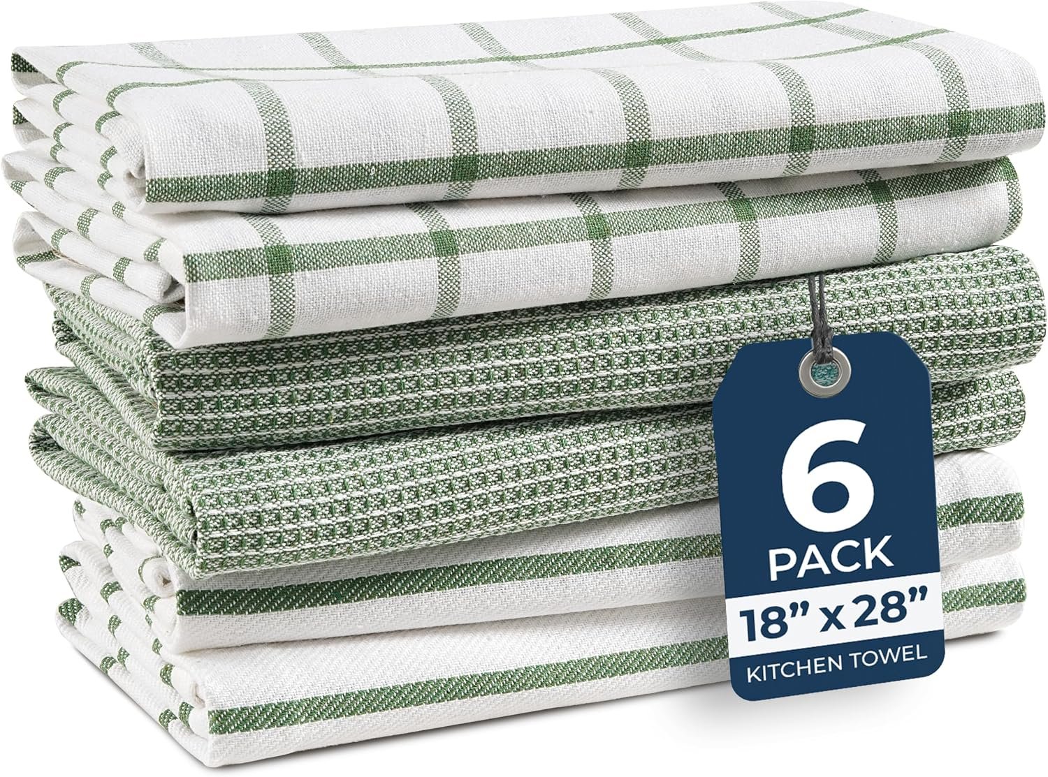 LANE LINEN Cotton Kitchen Towels Set, 6-Pack – Absorbent, Quick-Drying Dish Towels, 18″ x 28″, Premium Hand and Tea Towels – Olive