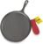 Lodge Round Seasoned Cast Iron Griddle with Red Silicone Handle Holder – Heavy Duty Flat Cooking Pan for Breakfast Favorites & Everyday Cooking – 10.5 Inches