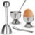 Egg Cups & Cracker Set of 5 | 1 Stainless Steel Egg Topper Cutter, 2 Egg Holders for Soft Boiled Eggs, 2 Egg Spoons for Boiled Eggs