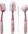 Dish Brush Set of 4 – Kitchen Scrub Brushes with Non-Slip Long Handle for Cleaning, Scrubber, Dishwashing, Dishes, Bottles, Straws, Cups, Pots & Sink, Red