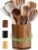 Acacia Wood Utensil Holder, 360° Rotating 7.3 in Kitchen Organizer | Rustic farmhouse countertop decor. Rotating base for easy access to spatulas, spoons, and cooking utensils. 7.3-inch capacity
