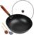 13″ Nonstick Wok – Wok Pan with Glass Cover, Carbon Steel Woks & Stir-Fry Pans: Flat Bottom Chinese woks for Electric, Induction, Gas, All Stoves