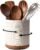 Utensil Holder, 360° Rotating Extra Large Ceramic Kitchen Utensil Holder for Countertop, 7.3“ Cooking Utensil Crocks for Kitchen Counter with Rotatable Wooden Base, Farmhouse Decor, Arctic White