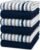 Bumble Kitchen Towels 6 Pack 100% Cotton 16″x26″ – Blue Wide Stripe | 430 GSM Soft Kitchen Hand Towels with Hanging Loop, Highly Absorbent & Durable for Washing and Drying Dishes