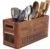 Utensil Holder for Kitchen Countertop – Extra Large 4 Compartment Wooden Organizer in Acacia Wood, Storage for Cooking Tools and Cutlery, Farmhouse Style for Home Cooking