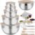WEPSEN Mixing Bowls Set, 25PCS Khaki Mixing Bowls With Lids Set Stainless Steel Kitchen Large Nesting Metal Bowl 7QT to 1.5QT, Measuring Cups and Spoons for Prepping Cooking Serving