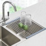 Seropy Roll Up Dish Drying Rack, Over the Sink Dish Drying Rack Kitchen Rolling Dish Drainer, Foldable Sink Rack Mat Stainless Steel Wire Dish Drying Rack for Kitchen Sink Counter Storage 17.5×11.8