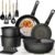 Astercook 21 Pcs Pots and Pans Set Non Stick, Ceramic Cookware Set Detachable Handle, RV Kitchen Cooking Set Removable Handles, Oven Safe, Induction Ready, Stackable, Black, Fathers Day Gift for Men