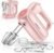 BAIGELONG Hand Electric Mixer, 5-Speed KitchenMixer with 5 * 304 Stainless Steel Attachments + Storage Base, Food Handheld Mixer for Baking, Whipping Cream, Cake Mixing, Pink