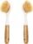 2 Pack Kitchen Dish Brush Bamboo Handle Dish Scrubber Built-in Scraper | Scrub Brush for Pans, Pots, Kitchen Sink Cleaning, Dishwashing and Cleaning Brushes are Perfect Cleaning Tools, White