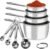 8 PCS Stainless Steel Measuring Cups and Spoons Set, Premium Measure Cups and Spoons Long Handle Stackable Measuring Cups for Kitchen Cooking & Baking, Dry & Liquid Dishwasher Safe