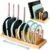 Pots and Pans Organizer under Cabinet, Bamboo Expandable Bakeware and Cutting Board Organizers, Adjustable Pot Lids Holder Rack, Cookie Sheet Baking Pan, Tray Organizer for Kitchen Storage (Natural)