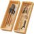 Bamboo Kitchen Drawer Organizer Boxes 14″ x 5″ Stackable Pantry Organizers | Set of 2 Wood Silverware Utensil Tray Drawers Bins Cutlery & Flatware Storage – Wooden Tray for Junk Drawer Bathroom Rv