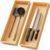 Long Bamboo Kitchen Drawer Organizer Boxes 17″ x 6″ Wood Pantry Organizers | Set of 2 Stackable Wooden Silverware Utensil Tray for Drawers Bins Cutlery & Flatware Storage for Junk Drawer Bathroom Rv