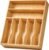 Bamboo Kitchen Drawer Organizer, 13 Inch Silverware Utensil Tray Holder, Extra Deep Grooved Drawer Divider, 7 Slots Total Bamboo Wood Caddy for Flatware Cutlery Knives, Forks, Spoons