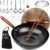 14 Piece Carbon Steel Wok Pan, Woks & Stir-Fry Pans Set with Wooden Lid Cookwares, No Chemical Coated Flat Bottom Chinese Pan for Induction, Electric, Gas, Halogen All Stoves – 12.6”