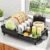 SAYZH Expandable Dish Drying Rack for Small Kitchen Counter, Black | Stainless Steel, Protective Guardrail, Angled Drainboard, Fits High-Rim Sinks, Removable Utensil Holder