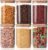 YUNCANG Glass Storage Jars 6 Pack 37oz Clear Glass Food Storage Containers with Airtight Bamboo Lid Stackable Kitchen Canisters for Candy,Cookie,Rice,Sugar,Flour,Pasta,Nuts and Spice Jars(Square)